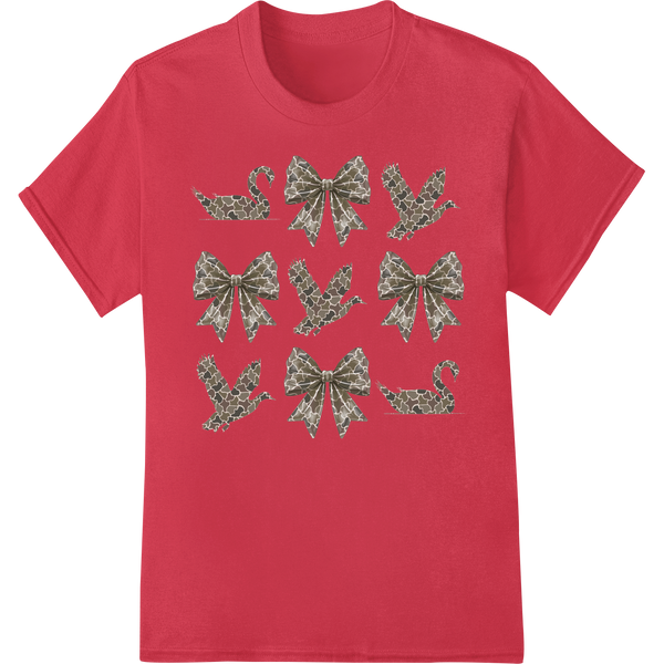 Elegant Christmas Bows Heat Transfer - Festive Ribbon Design on red shirt - SUPERDTF-DTF Prints-DTF Transfers-Custom DTF Prints