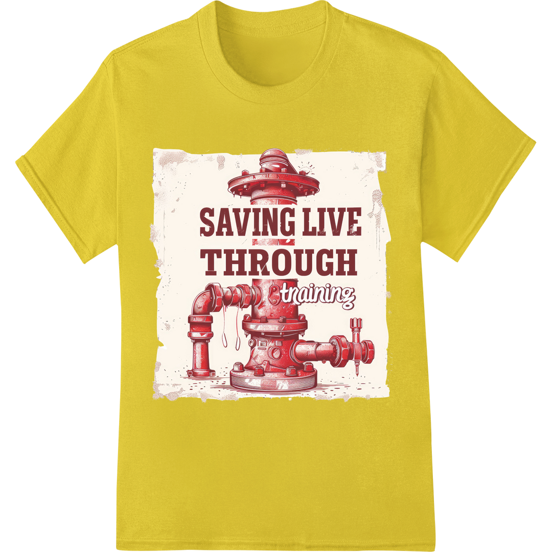 Bold Firefighter Hydrant: 'Saving Live Through Training' on yellow shirt - SUPERDTF-DTF Prints-DTF Transfers-Custom DTF Prints