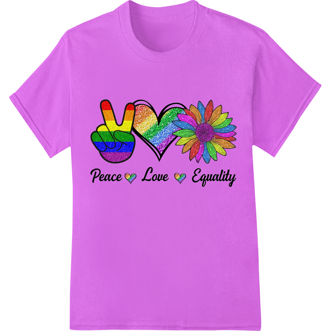 Vibrant LGBT Pride DTF Print Heat Transfer | Peace Love on purple shirt - SUPERDTF-DTF Prints-DTF Transfers-Custom DTF Prints