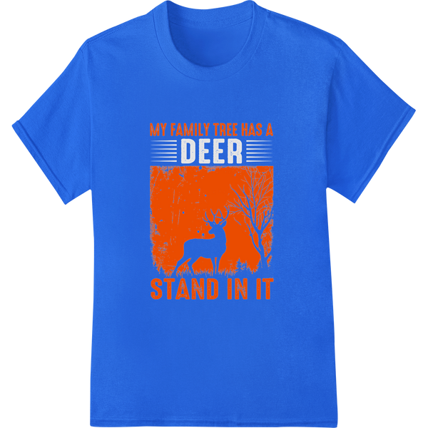 Hunting Family Tree DTF Print - Deer Stand In It Transfer on blue shirt - SUPERDTF-DTF Prints-DTF Transfers-Custom DTF Prints