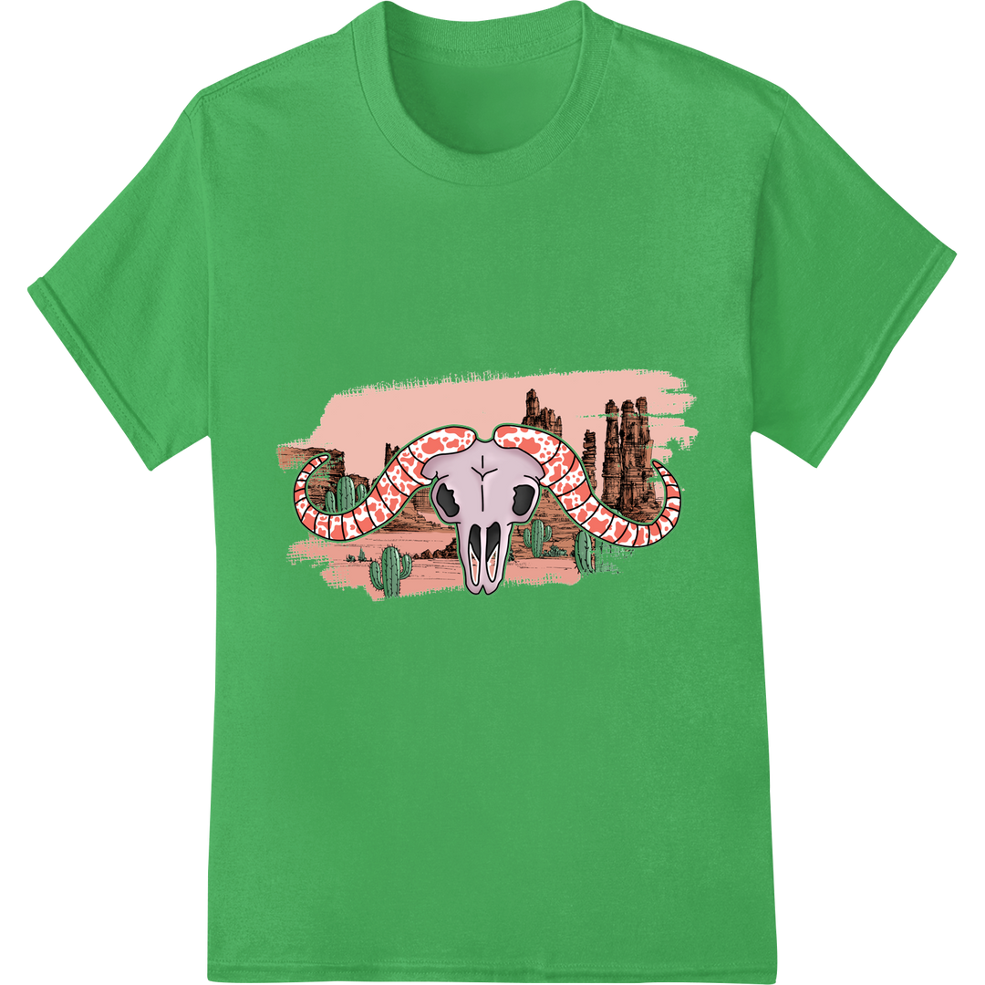 Edgy Western Valentine's Skull DTF Print Heat Transfer on green shirt - SUPERDTF-DTF Prints-DTF Transfers-Custom DTF Prints