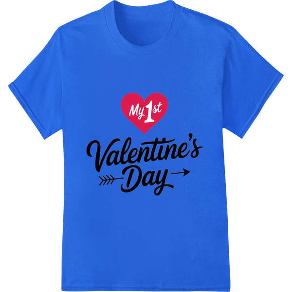 Adorable 'My 1st Valentine's Day' Heat Transfer Print on blue shirt - SUPERDTF-DTF Prints-DTF Transfers-Custom DTF Prints