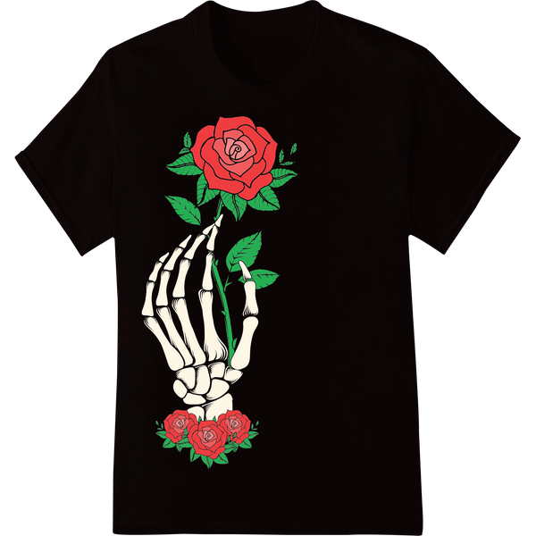 Edgy Skeleton Rose DTF Print Heat Transfer for Gothic Romance on black shirt - SUPERDTF-DTF Prints-DTF Transfers-Custom DTF Prints