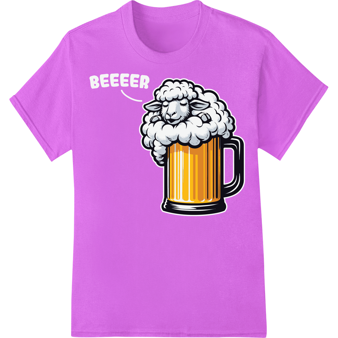 Raise a Toast with This Funny Beer Sheep DTF Print Design on purple shirt - SUPERDTF-DTF Prints-DTF Transfers-Custom DTF Prints