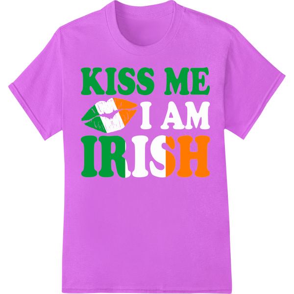 Playful 'KISS ME IR H' St. Patrick's Day DTF Print Transfer on purple shirt - SUPERDTF-DTF Prints-DTF Transfers-Custom DTF Prints