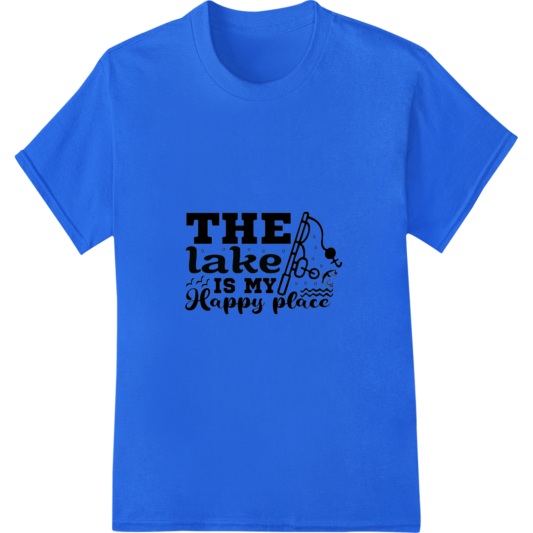 Find Your Happy Place: Lakeside Charm DTF Transfer Print on blue shirt - SUPERDTF-DTF Prints-DTF Transfers-Custom DTF Prints