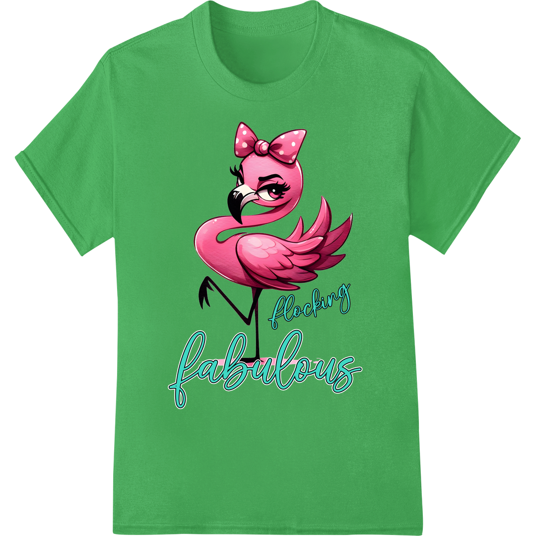 Flocking Fabulous: Sassy Flamingo DTF Print Heat Transfer on green shirt - SUPERDTF-DTF Prints-DTF Transfers-Custom DTF Prints