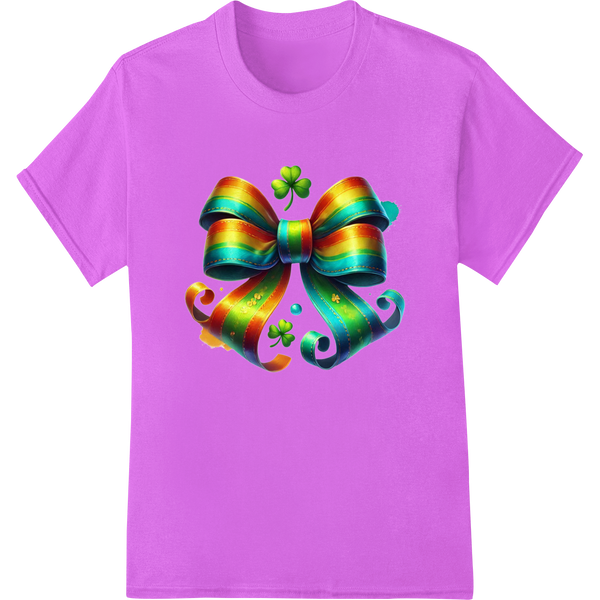 Lucky Rainbow Shamrock Bow - St. Patrick's Day DTF Print on purple shirt - SUPERDTF-DTF Prints-DTF Transfers-Custom DTF Prints