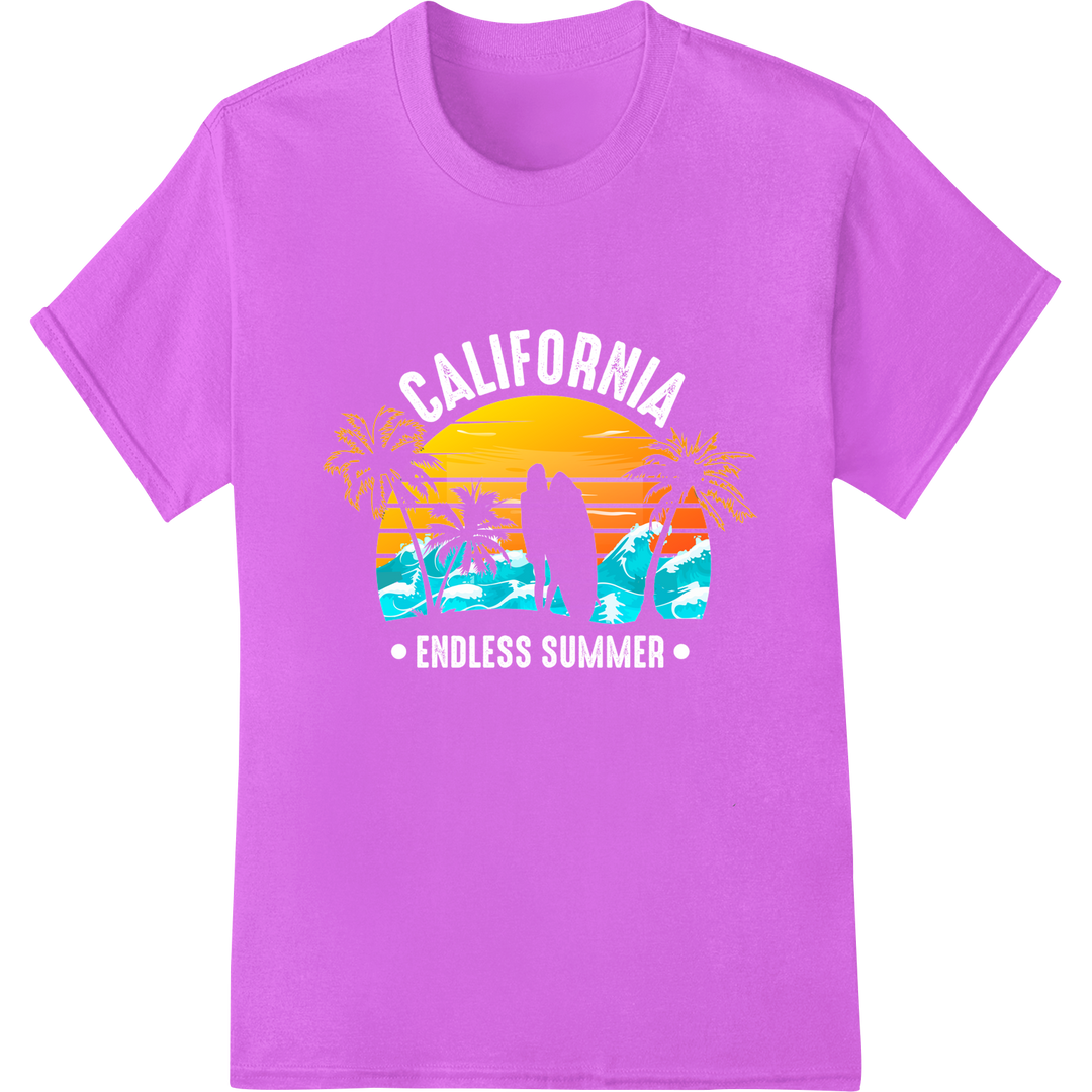 Retro Sunset Beach Vibes: Vintage DTF Print Heat Transfer on purple shirt - SUPERDTF-DTF Prints-DTF Transfers-Custom DTF Prints