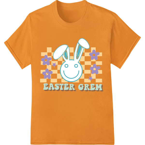 Adorable Easter Bunny with Vibrant Flowers DTF Print on orange shirt - SUPERDTF-DTF Prints-DTF Transfers-Custom DTF Prints