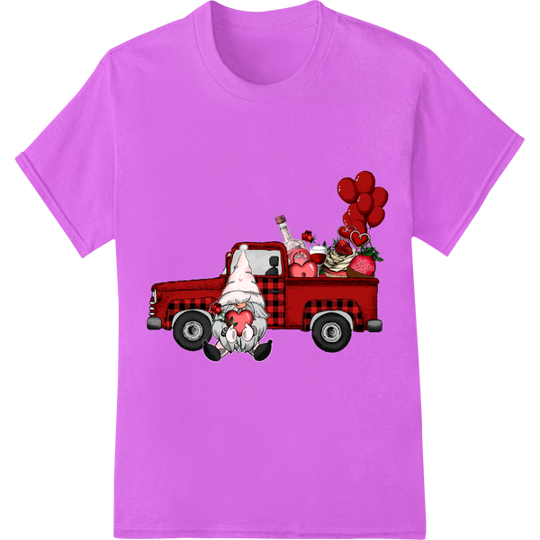 Adorable Gnome Couple's Valentine's Day Truck Adventure on purple shirt - SUPERDTF-DTF Prints-DTF Transfers-Custom DTF Prints