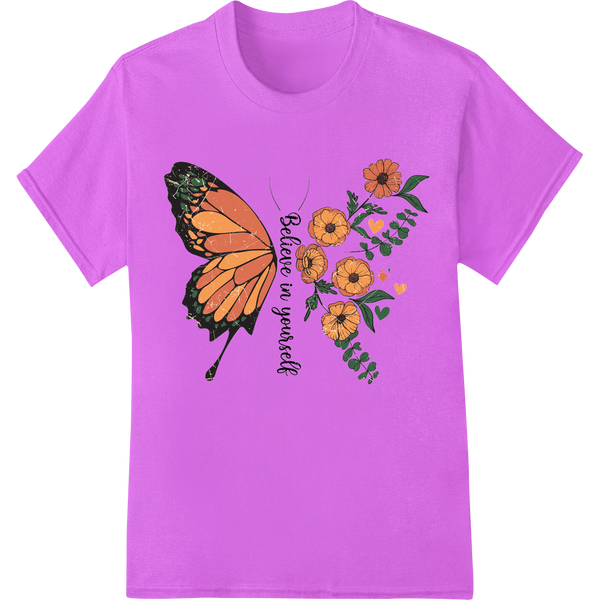 Retro Floral Butterfly Motivational DTF Print Heat Transfer on purple shirt - SUPERDTF-DTF Prints-DTF Transfers-Custom DTF Prints