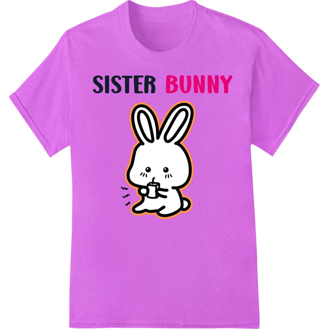 Adorable 'Sister Bunny' Easter DTF Print Heat Transfer on purple shirt - SUPERDTF-DTF Prints-DTF Transfers-Custom DTF Prints