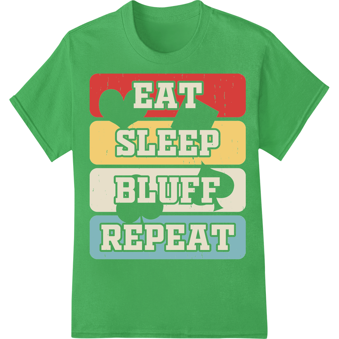 Bluff in Style: Vintage Poker Typography Heat Transfer Print on green shirt - SUPERDTF-DTF Prints-DTF Transfers-Custom DTF Prints