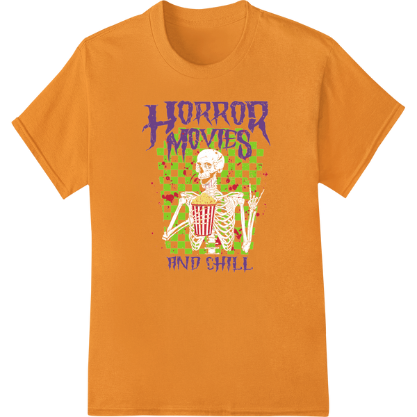 Horror Movies and Chill: Spooky DTF Print Heat Transfer on orange shirt - SUPERDTF-DTF Prints-DTF Transfers-Custom DTF Prints