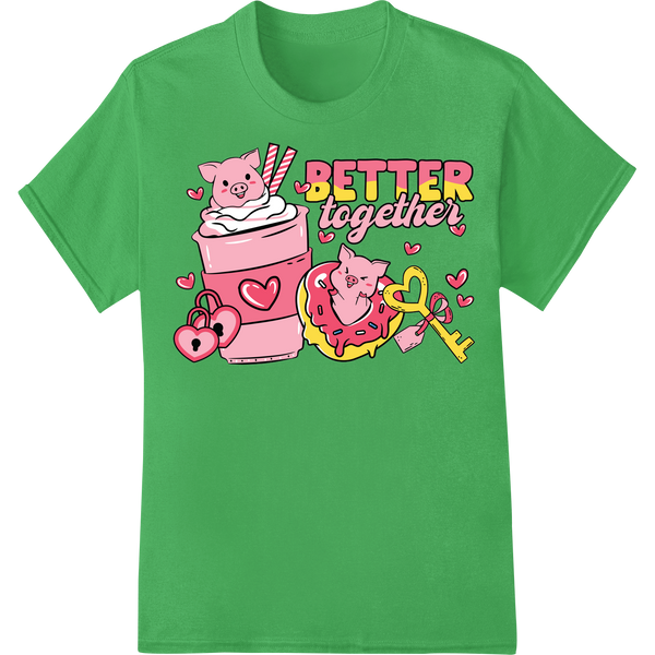 Adorable Pig Couple Valentine's Day DTF Heat Transfer on green shirt - SUPERDTF-DTF Prints-DTF Transfers-Custom DTF Prints