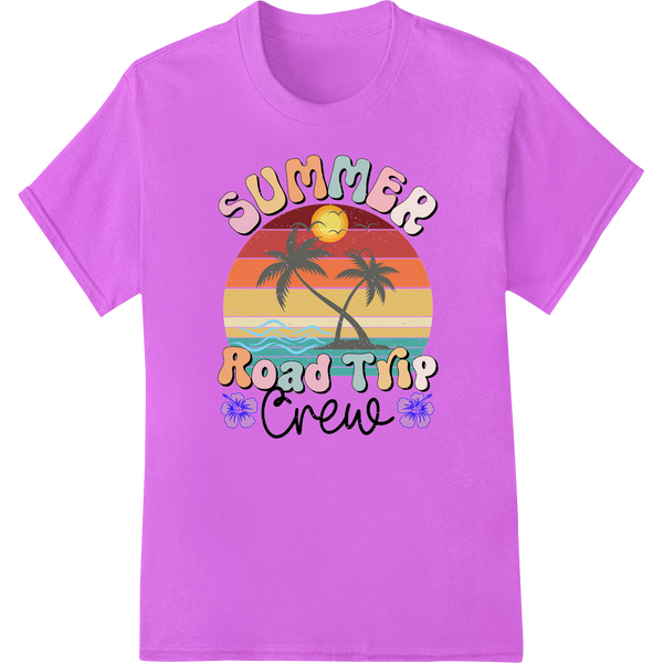 Retro Summer Road Trip Crew | Vintage Beach DTF Print on purple shirt - SUPERDTF-DTF Prints-DTF Transfers-Custom DTF Prints