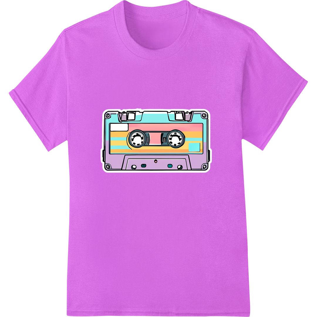 Retro Cassette Tape Heat Transfer: Vintage Music Vibes on purple shirt - SUPERDTF-DTF Prints-DTF Transfers-Custom DTF Prints