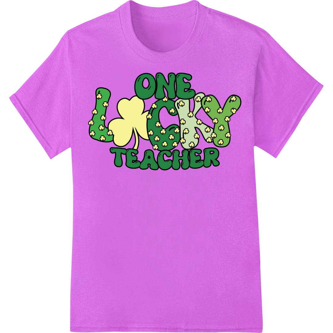 Lucky Teacher St. Patrick's DTF Heat Transfer Print on purple shirt - SUPERDTF-DTF Prints-DTF Transfers-Custom DTF Prints