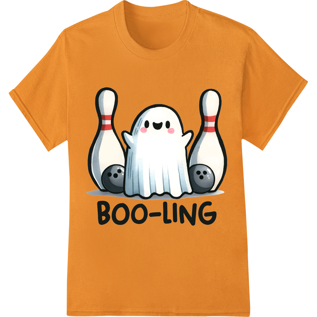 Hilarious 'BOO-LING' Ghost | Sarcastic Halloween Bowling Pun on orange shirt - SUPERDTF-DTF Prints-DTF Transfers-Custom DTF Prints