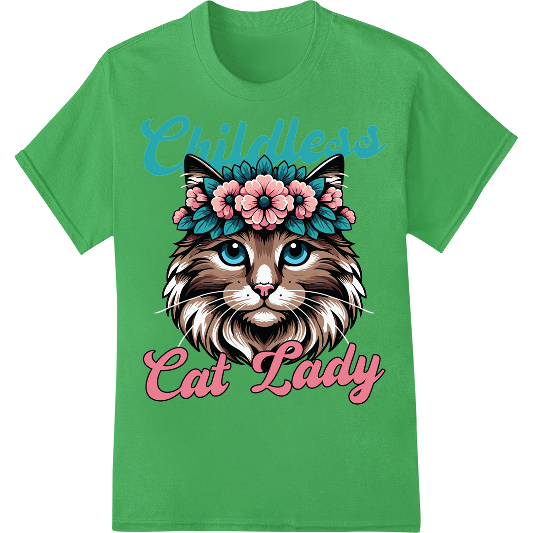 Floral Cat Portrait DTF Print for the Ultimate Cat Lover on green shirt - SUPERDTF-DTF Prints-DTF Transfers-Custom DTF Prints