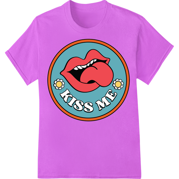 Pucker Up: Bold 'KISS ME' Lips DTF Print Heat Transfer on purple shirt - SUPERDTF-DTF Prints-DTF Transfers-Custom DTF Prints