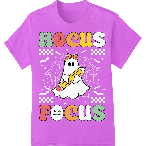 Enchanting 'Hocus Focus' Halloween DTF Print for Teachers on purple shirt - SUPERDTF-DTF Prints-DTF Transfers-Custom DTF Prints