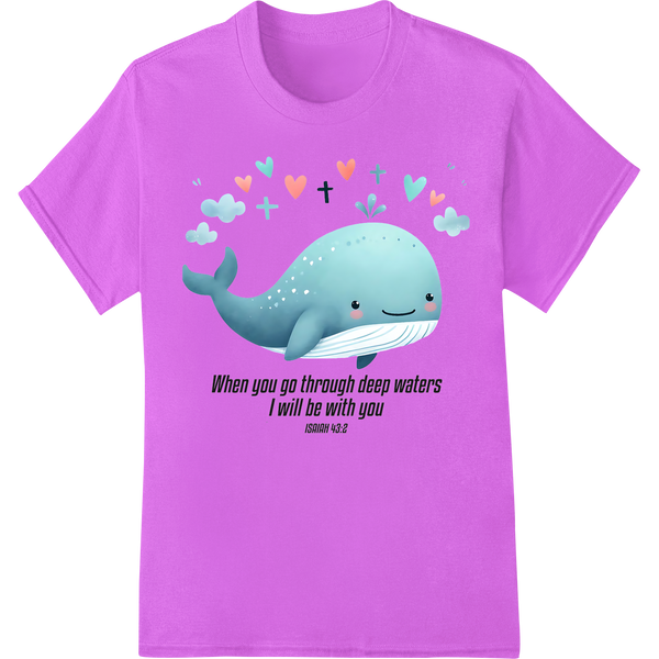 Adorable Whale Isaiah 43:2 Christian DTF Print Heat Transfer on purple shirt - SUPERDTF-DTF Prints-DTF Transfers-Custom DTF Prints