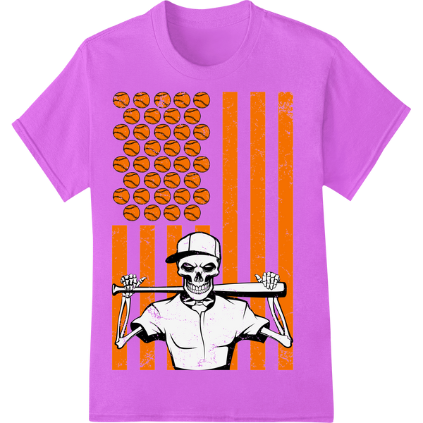 Skeleton Baseball Player Halloween DTF Print Transfer on purple shirt - SUPERDTF-DTF Prints-DTF Transfers-Custom DTF Prints