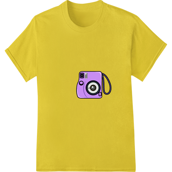 Snap into Style: Adorable Cartoon Camera DTF Print on yellow shirt - SUPERDTF-DTF Prints-DTF Transfers-Custom DTF Prints