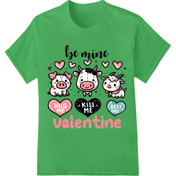 Adorable Valentine's Day Farm Animals Heat Transfer Print on green shirt - SUPERDTF-DTF Prints-DTF Transfers-Custom DTF Prints