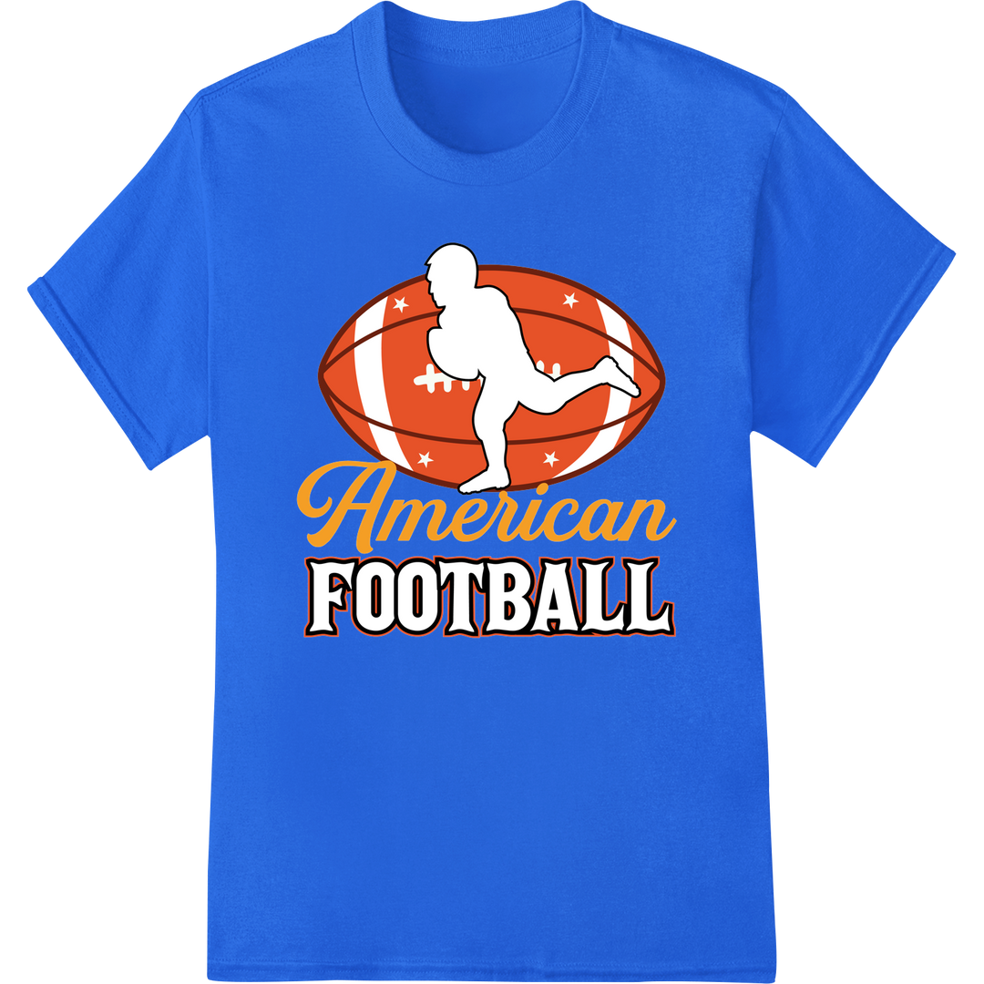 Bold American Football DTF Print for Sports Fans & Athletes on blue shirt - SUPERDTF-DTF Prints-DTF Transfers-Custom DTF Prints