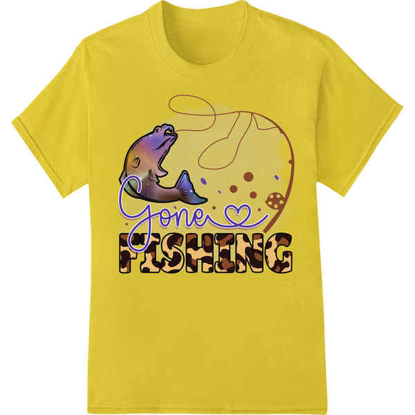 Adorable 'Gone Fishing' Heat Transfer - Cute Purple Fish enhanced with professional high-quality t-shirt printing