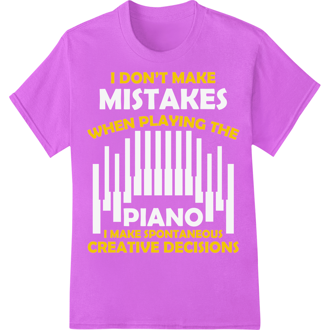 Musician's Motto: Spontaneous Creative Decisions DTF Print on purple shirt - SUPERDTF-DTF Prints-DTF Transfers-Custom DTF Prints