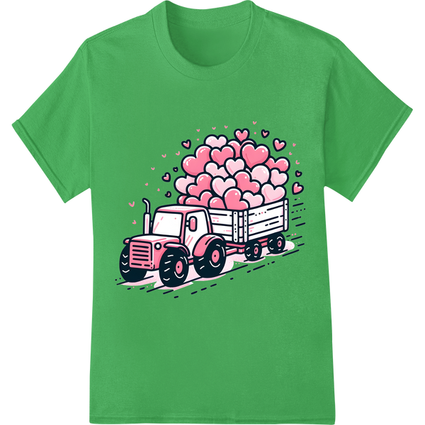 Adorable Farm Truck Valentine's DTF Print Heat Transfer on green shirt - SUPERDTF-DTF Prints-DTF Transfers-Custom DTF Prints