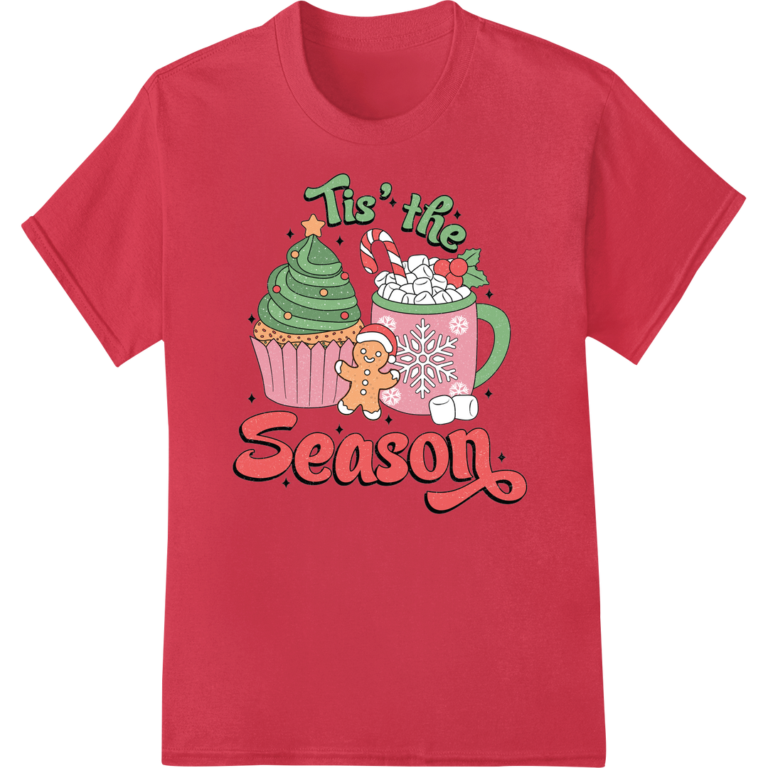 Retro Christmas Treats: Festive DTF Print Heat Transfer on red shirt - SUPERDTF-DTF Prints-DTF Transfers-Custom DTF Prints