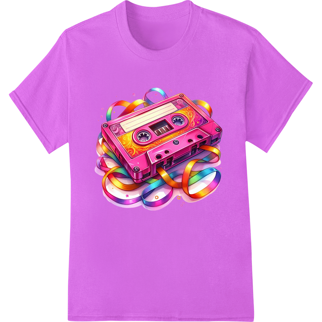 '90s Retro Cassette DTF Print Heat Transfer | Nostalgic Vibes on purple shirt - SUPERDTF-DTF Prints-DTF Transfers-Custom DTF Prints