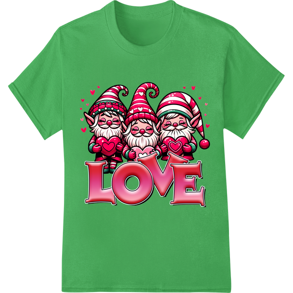 Adorable Valentine's Day Gnome Love Heat Transfer Print on green shirt - SUPERDTF-DTF Prints-DTF Transfers-Custom DTF Prints