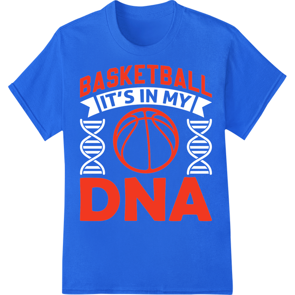 Bold 'Basketball DNA' DTF Print Heat Transfer | Super DTF on blue shirt - SUPERDTF-DTF Prints-DTF Transfers-Custom DTF Prints