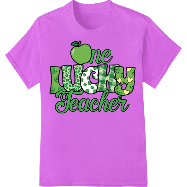 One Lucky Teacher: Charming St. Patrick's Day DTF Print on purple shirt - SUPERDTF-DTF Prints-DTF Transfers-Custom DTF Prints