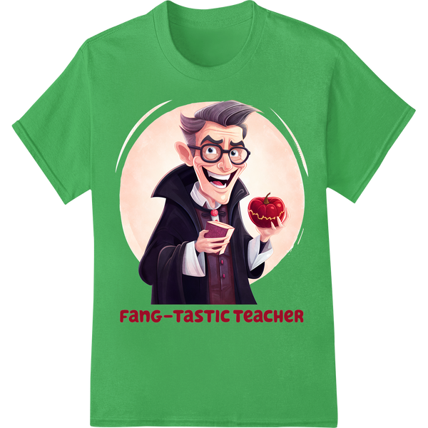 Fang-tastic Teacher: Spooky Fun DTF Print Heat Transfer on green shirt - SUPERDTF-DTF Prints-DTF Transfers-Custom DTF Prints