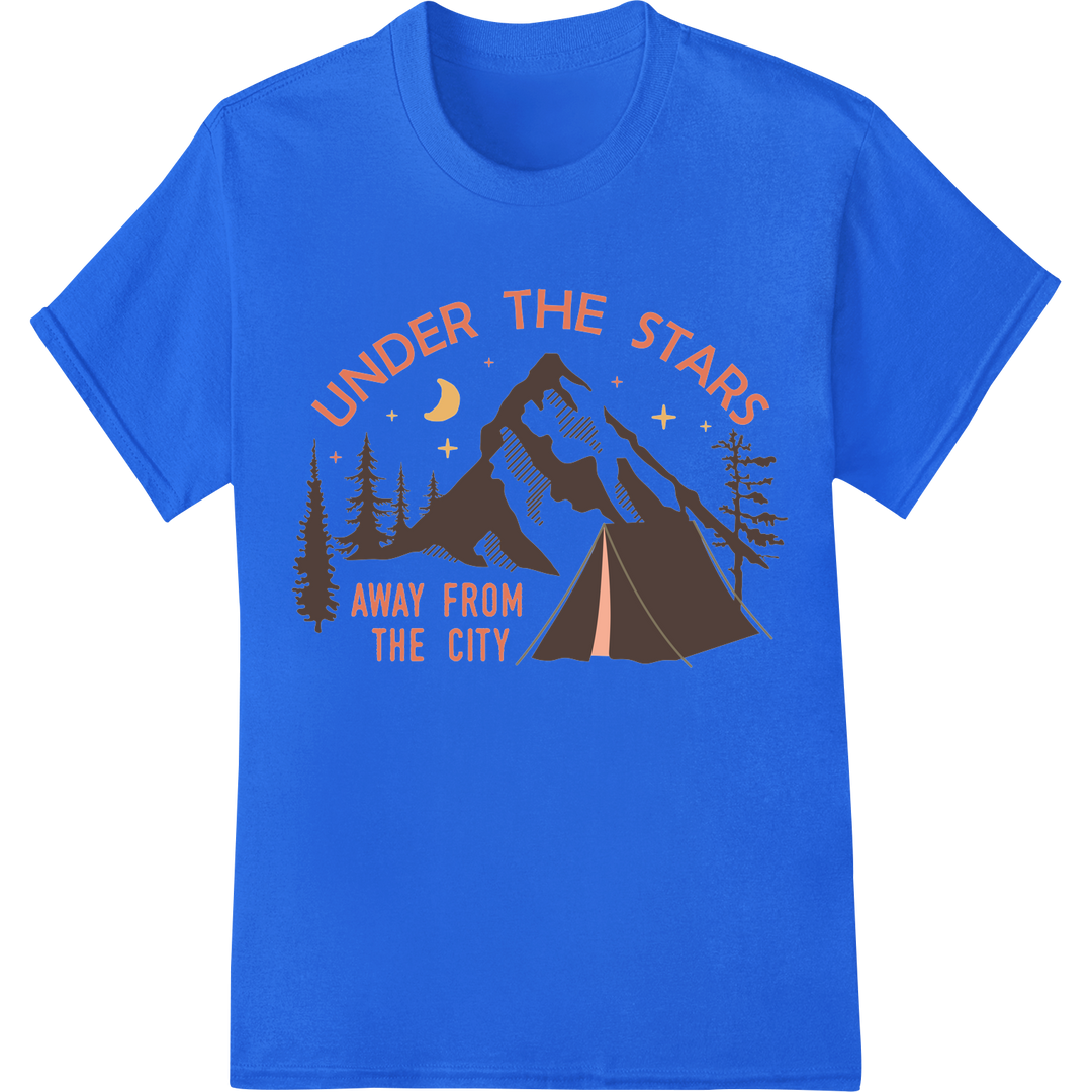 Escape to Nature: Under the Stars Away from the City on blue shirt - SUPERDTF-DTF Prints-DTF Transfers-Custom DTF Prints