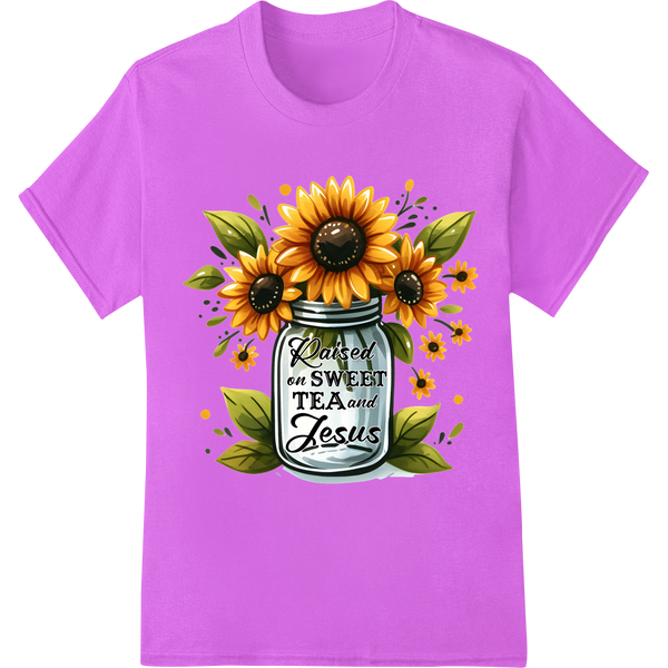 Sunflower Sweet Tea & Jesus Southern Charm DTF Print on purple shirt - SUPERDTF-DTF Prints-DTF Transfers-Custom DTF Prints