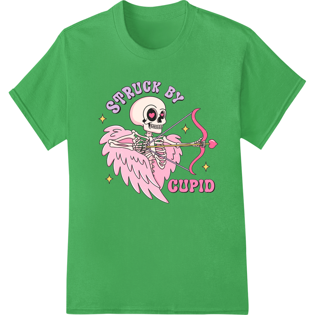 Struck by Cupid: Skeleton Valentine DTF Print Heat Transfer on green shirt - SUPERDTF-DTF Prints-DTF Transfers-Custom DTF Prints