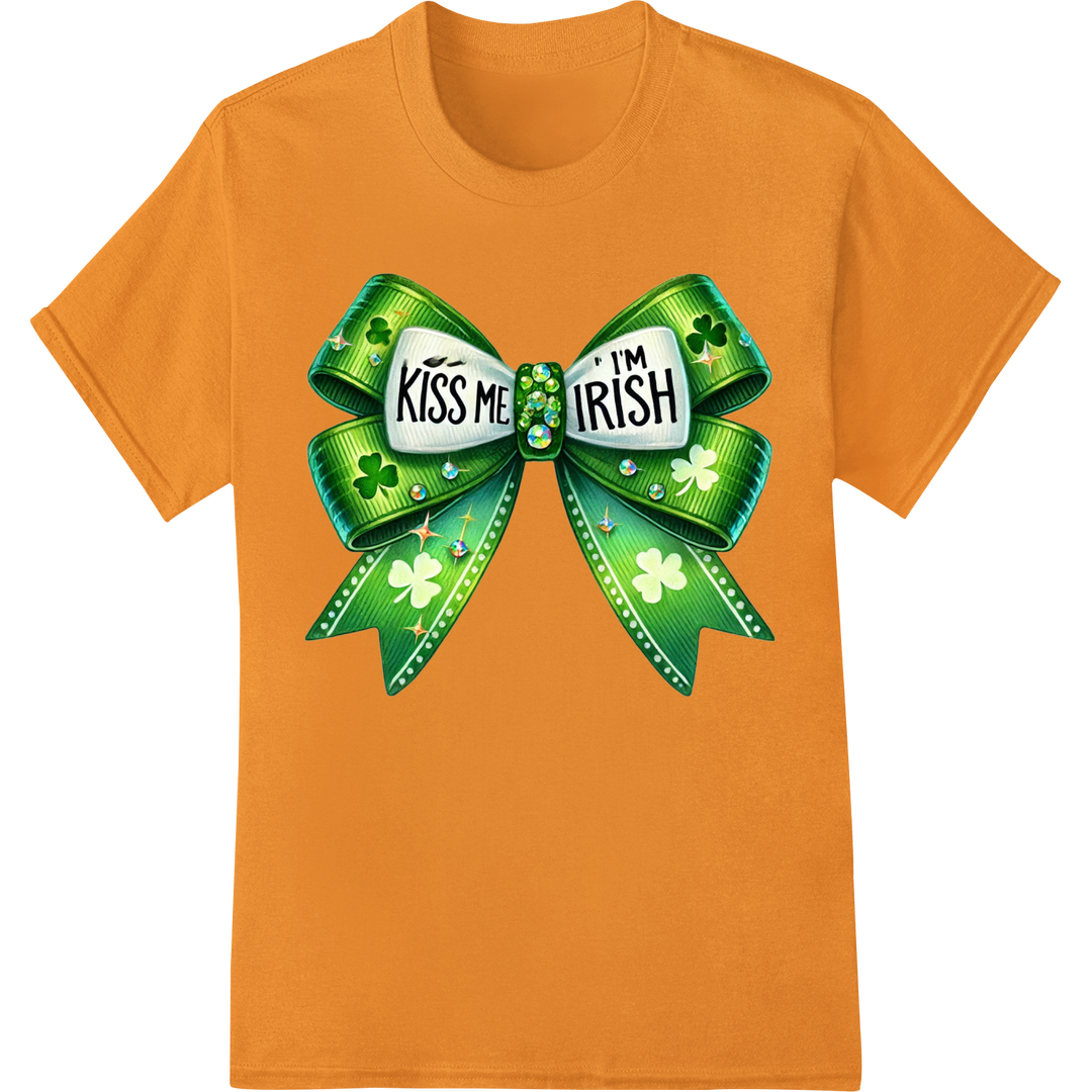 Kiss Me I'm Irish: Festive St. Patrick's Day DTF Print on orange shirt - SUPERDTF-DTF Prints-DTF Transfers-Custom DTF Prints