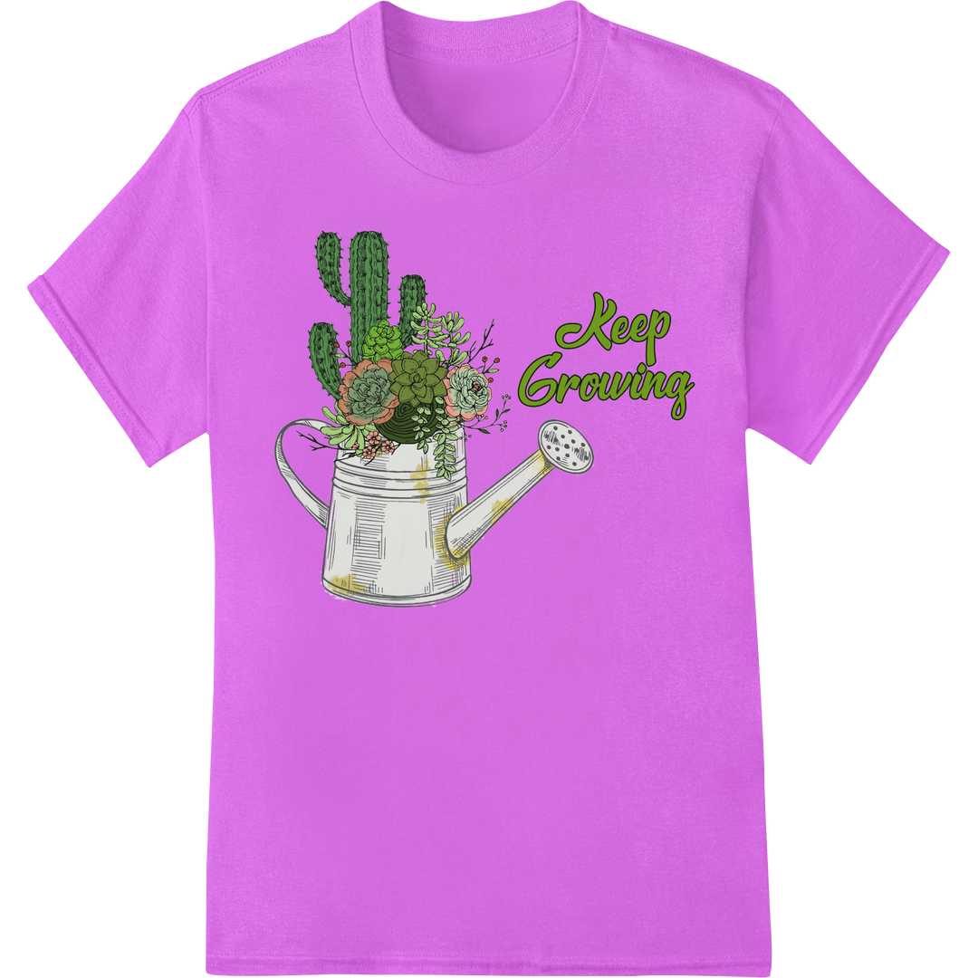 Watering Can Succulents: Keep Growing Gardening DTF Print on purple shirt - SUPERDTF-DTF Prints-DTF Transfers-Custom DTF Prints