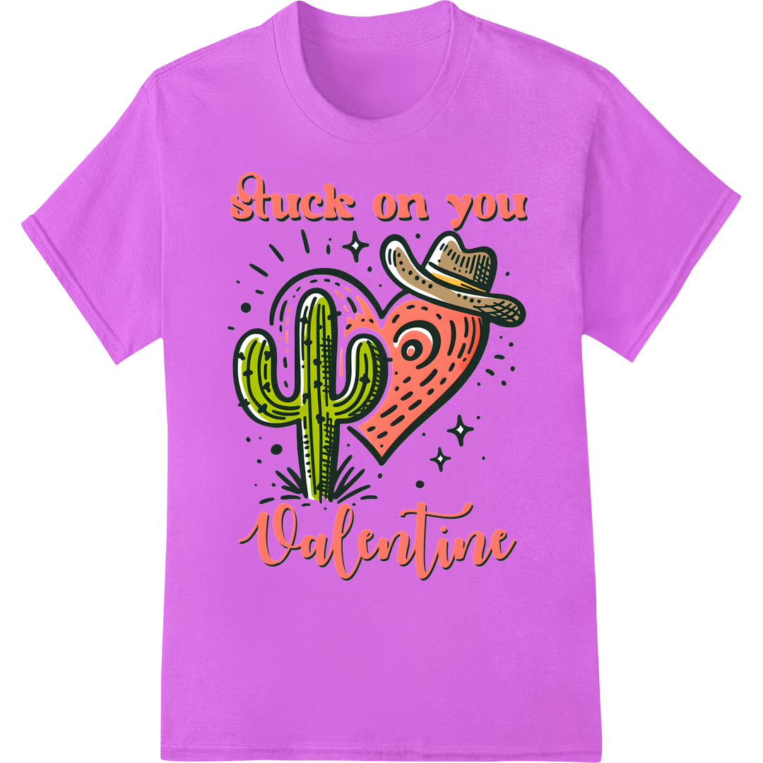 Stuck on You: Cowboy Cactus Valentine's Day DTF Print on purple shirt - SUPERDTF-DTF Prints-DTF Transfers-Custom DTF Prints