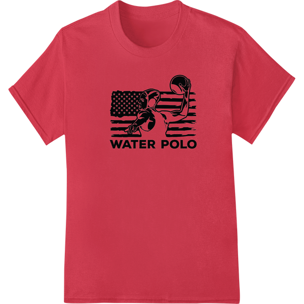 Bold Water Polo Silhouette with American Flag on red shirt - SUPERDTF-DTF Prints-DTF Transfers-Custom DTF Prints