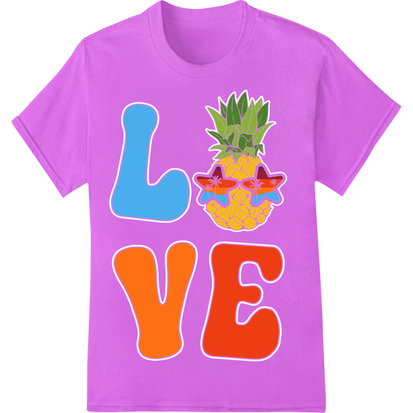 Retro Pineapple LOVE: Summer Vibes DTF Print Heat Transfer on purple shirt - SUPERDTF-DTF Prints-DTF Transfers-Custom DTF Prints