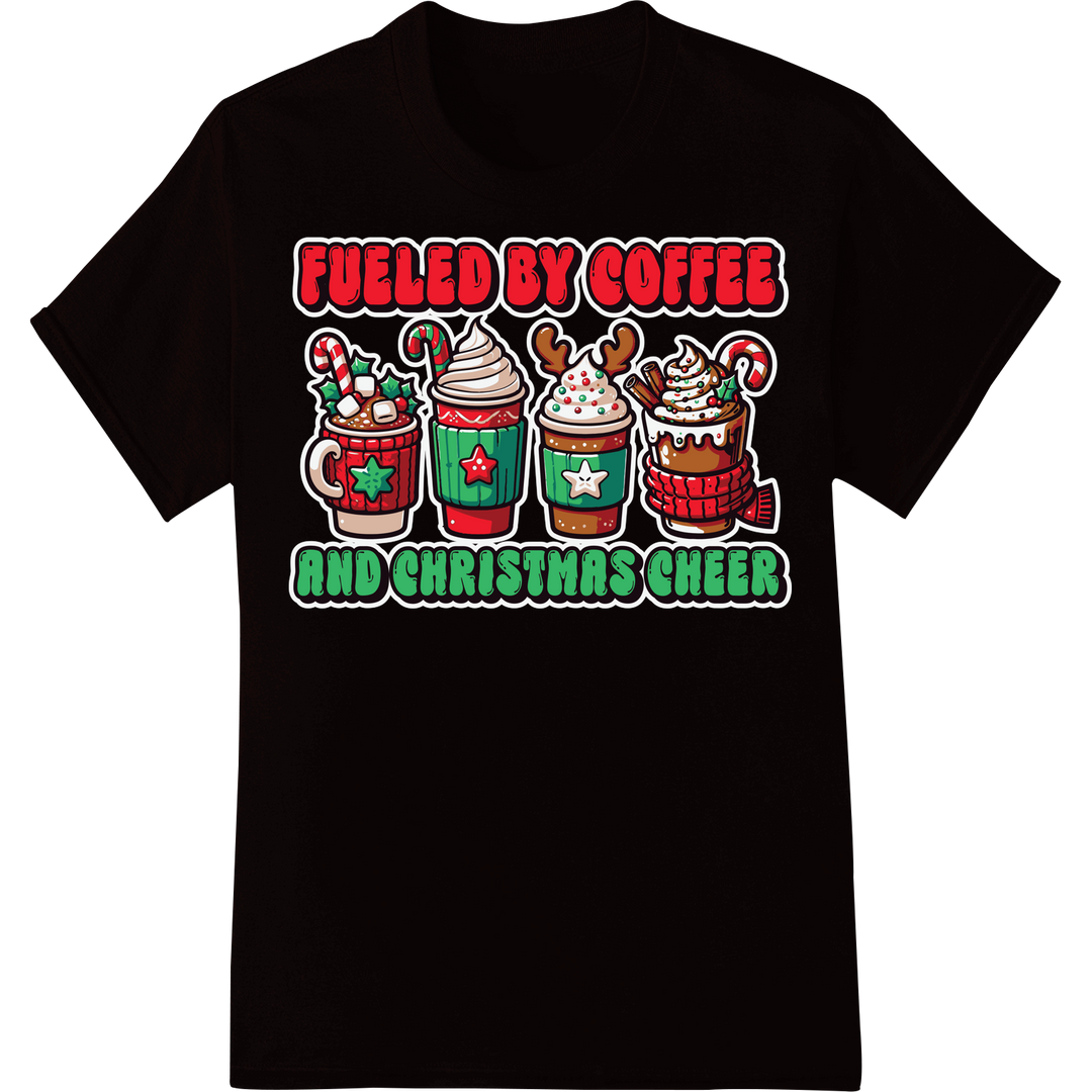 Festive Fuel: Christmas Coffee Lover DTF Print Transfer on black shirt - SUPERDTF-DTF Prints-DTF Transfers-Custom DTF Prints